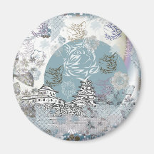 Imabari castle and flower and cat magnets