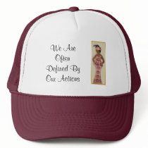 Image of female in purple,pink,gold attire on cap hats