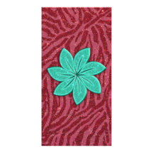Image of Glitter Pink Zebra Print and Teal Flower Custom Photo Card