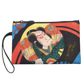 Image of kabuki actor on folding fan Utagawa ukiyo Wristlet Clutches