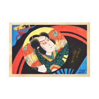 Image of kabuki actor on folding fan Utagawa ukiyo Stretched Canvas Print