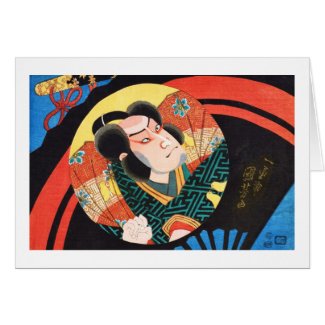 Image of kabuki actor on folding fan Utagawa ukiyo Card