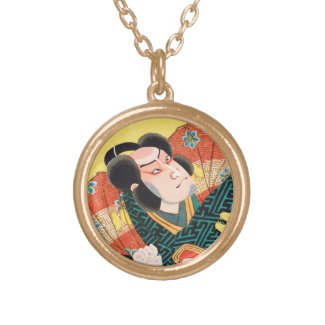 Image of kabuki actor on folding fan Utagawa ukiyo Necklace