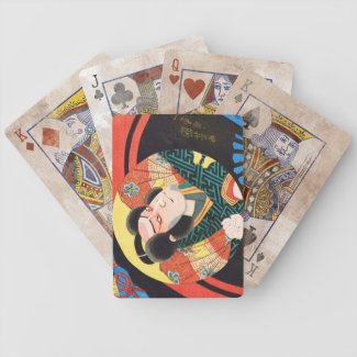 Image of kabuki actor on folding fan Utagawa ukiyo Bicycle Card Decks