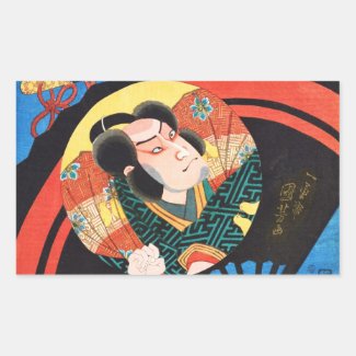 Image of kabuki actor on folding fan Utagawa ukiyo Sticker