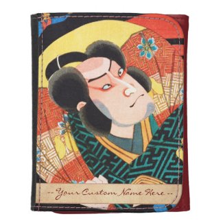 Image of kabuki actor on folding fan Utagawa ukiyo Leather Wallet