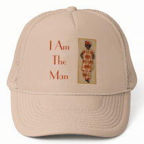 Image of male in orange striped outfit on cap hats