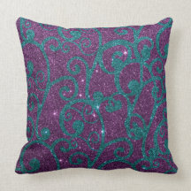 Image of swirly purple and turquoise glitter throw pillow