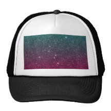 Image of trendy pink and turquoise glitter trucker hat