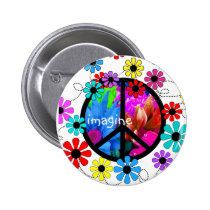Imagine Peace Symbol and Retro Flowers buttons