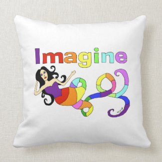 Imagine Rainbow Mermaid & Stripes Throw Pillow