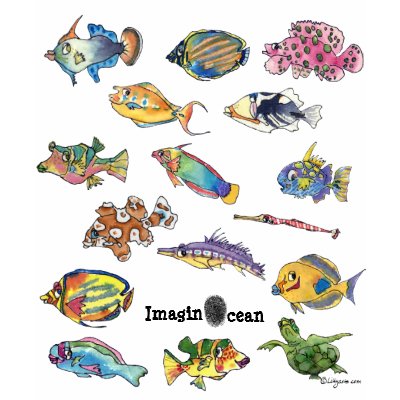 Imaginocean Two Sided Cartoon Fish Tshirt by lillyarts