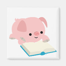 Imán lindo del cochinillo de la lectura del dibujo