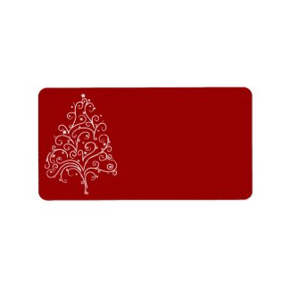 White Christmas Tree on Red Shipping Label