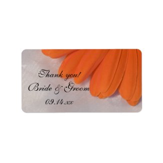 Orange Daisy and Satin Wedding Thank You Label