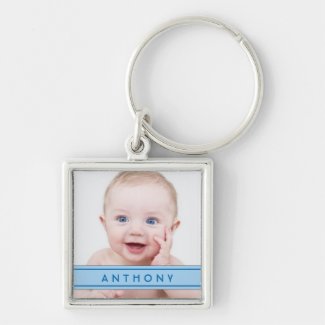 Blue Name Baby Photo Template Keychain