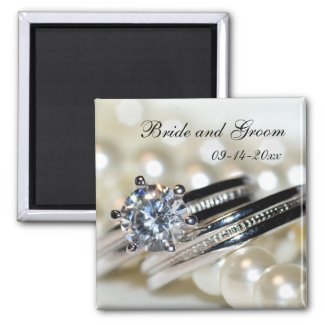 Rings and Pearls Save the Date Wedding Magnet