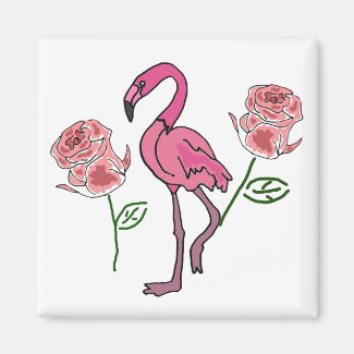 BY- Flamingo and Rose Magnet