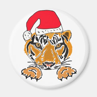 AC- Leaping Tiger Cartoon with Santa Hat Magnet