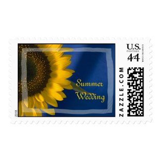 Sunflower on Blue Summer Wedding Postage Stamp