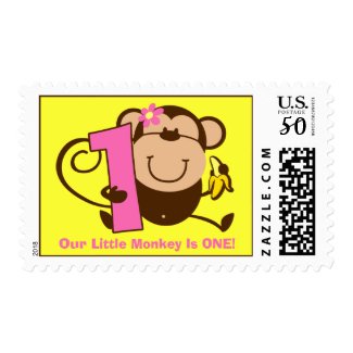 Little Monkey 1st Birthday Girl Custom Postage