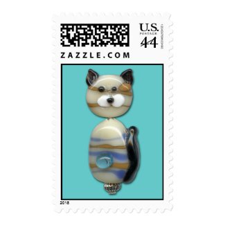 Blue Brown Glass Bead Cat