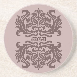 Art nouveau floral pattern monogram beverage coasters