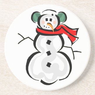 Snowman green ear muffs drink coaster