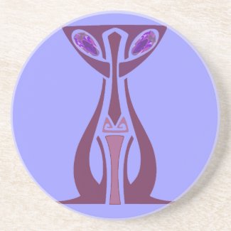 Art nouveau cat with Amethyst eyes on a coaster