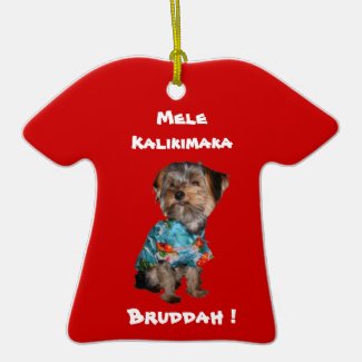 Hawaiian Style Yorkie T-Shirt Ornament