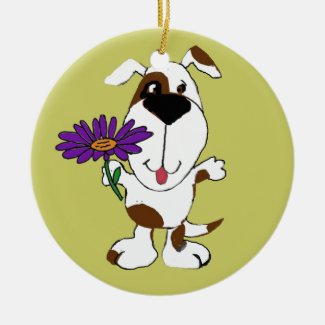 AZ- Puppy and Daisy Ornament