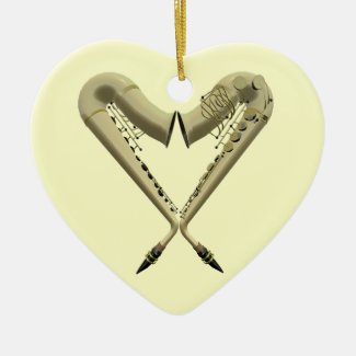 Two Saxophones Heart Shape on Heart Ornament