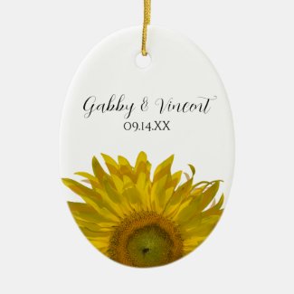 Yellow Sunflower Wedding Oval Photo Ornament