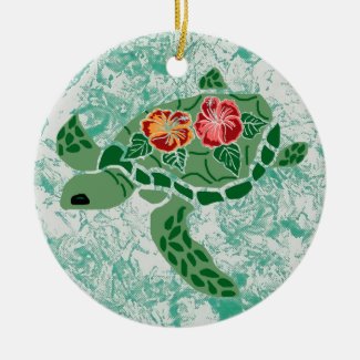 Hibiscus flower sea turtle Ornament