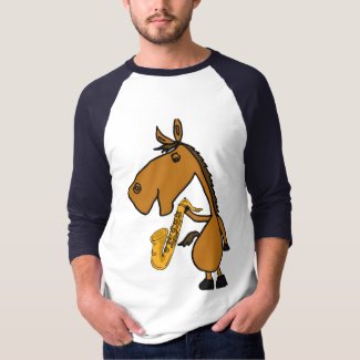 BE- Horse with a Saxophone Cartoon Shirt