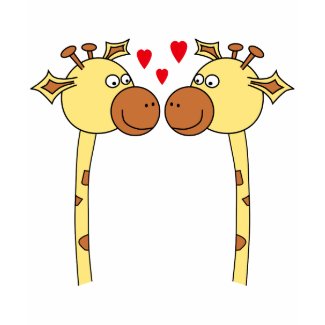 Two Giraffes with Red Hearts. Cartoon Art. Custom