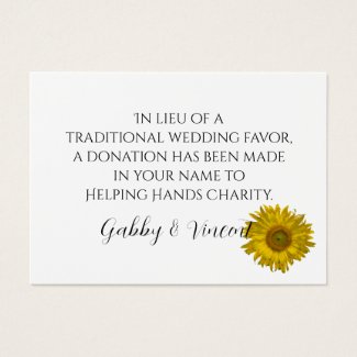 Sunflower Wedding Charity Favor Card