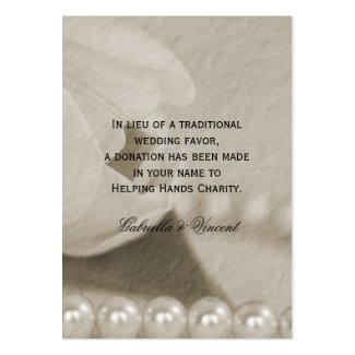 White Tulip and Pearls Wedding Charity Favor Card