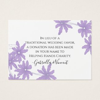 Purple Daisies Wedding Charity Favor Card