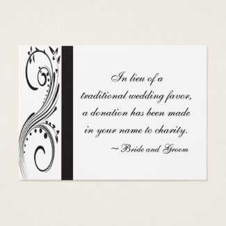 Black and White Wedding Charity Favor Card
