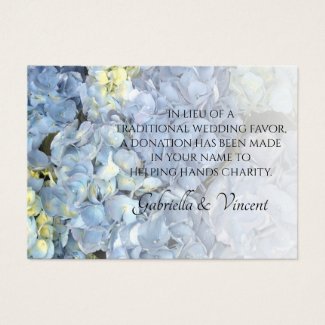 Blue Hydrangea Wedding Charity Favor Card