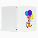 Clown floating under balloons