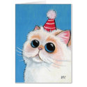White Persian in a Party Hat - Cat Art Card