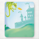 cute fiery dragon and castle scene