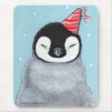 Baby Penguin in a Party Hat Whimsical Mousepad