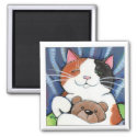 Calico Cat and Teddy Bear | Cat Art Magnet