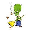 Pipe Smoking Alien Raking Leaves