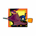 Witch & Cat flying on broom