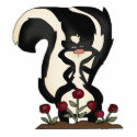 silly cute skunk and red roses