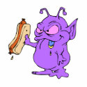 Purple Alien about to Eat Hotdog